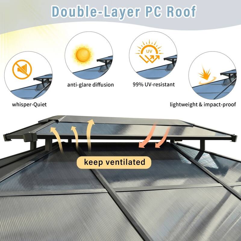 Outdoor 10" x 12" Hardtop Outdoor Gazebo with Double-layer Side Walls Mosquito Netting and Aluminum Frame