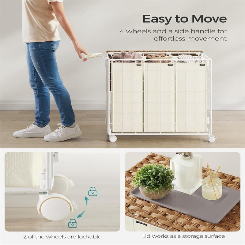 130L Laundry Basket with Lid - 26"L x 13"W x 25.6"H