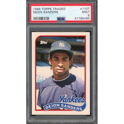 Deion Sanders 1989 Topps Traded Baseball Rookie Card RC #110T Graded PSA 9 MINT - 8'6" x 11'6"