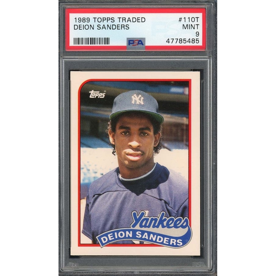 Deion Sanders 1989 Topps Traded Baseball Rookie Card RC #110T Graded PSA 9 MINT - 8'6" x 11'6"