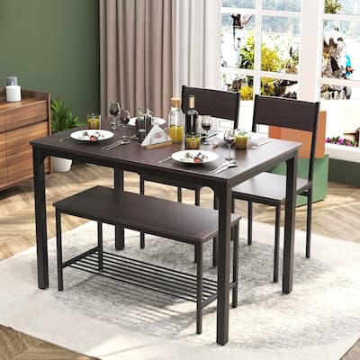 Dining Table Set for 4, Kitchen Room Table Set with Bench, 2-Piece Dining Chairs Set for Breakfast Nook - 42.9"×27.3"