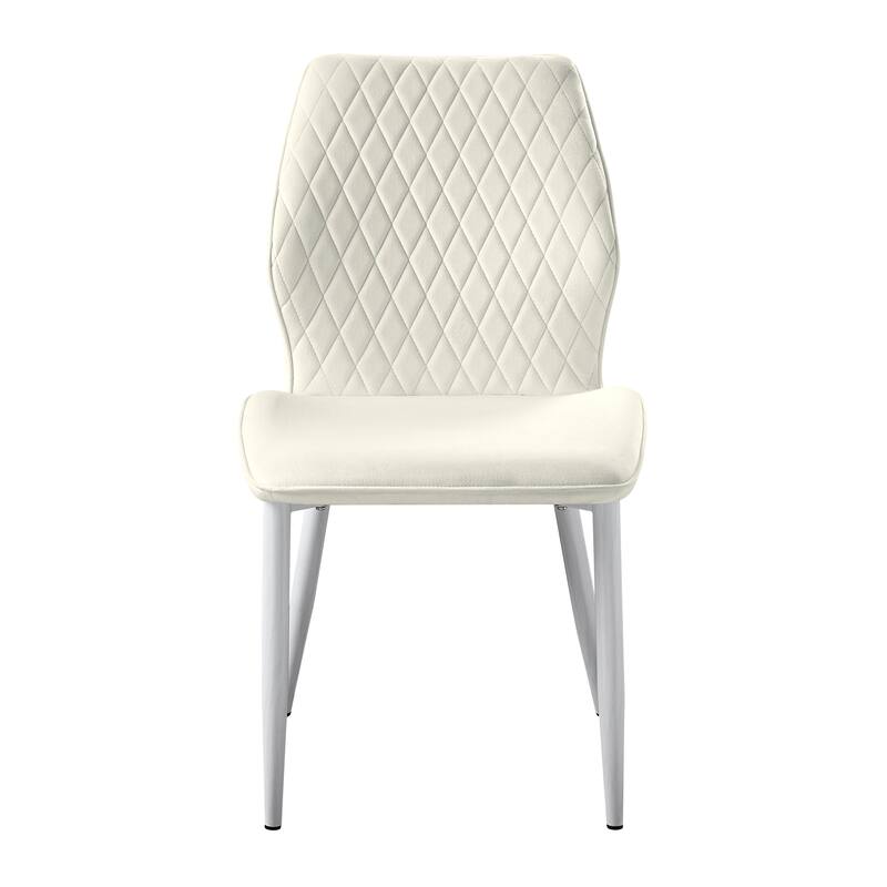 Beige Velvet Upholstered Dining Chair with White Metal Legs Set of 2