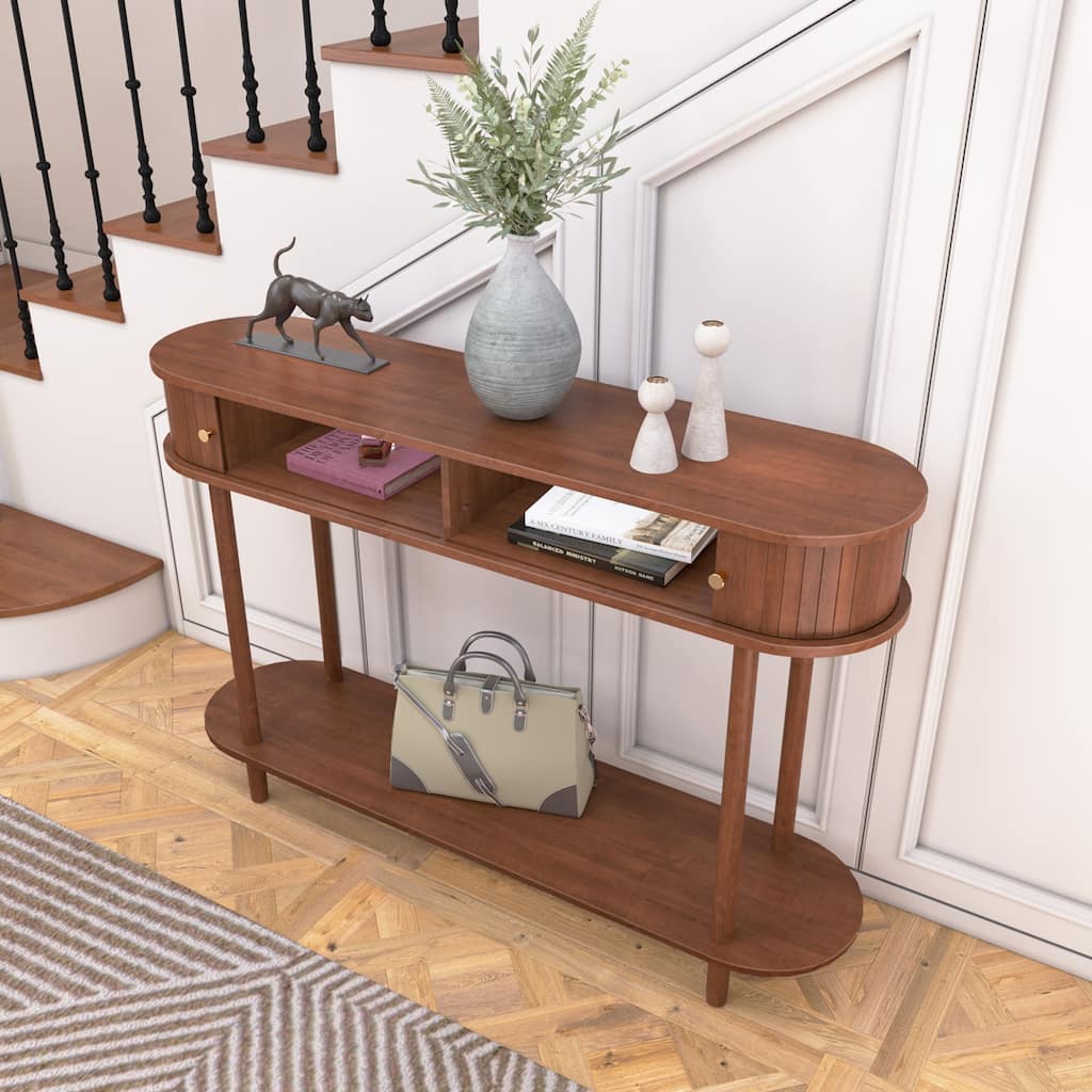 Modern Console Table with Wood Tambour Door