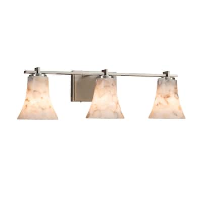 Justice Design Alabaster Rocks Era 3-light Brushed Nickel Bath Bar, Round Flared Shade