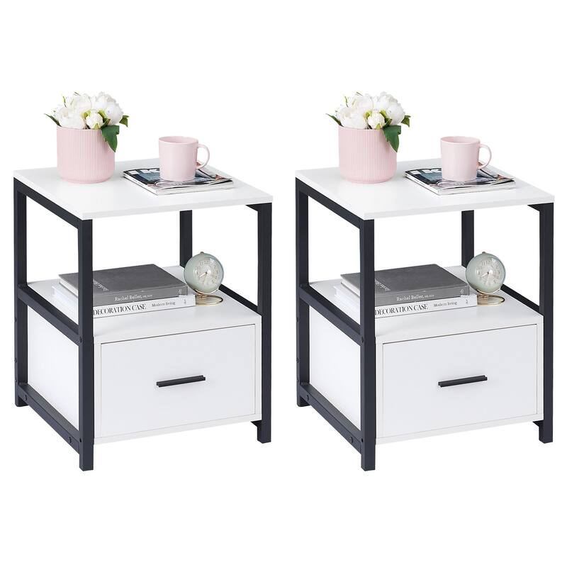 VECELO Nightstand Set of 1/2, Modern Square Side End Table, Living Room, Study Metal Frame