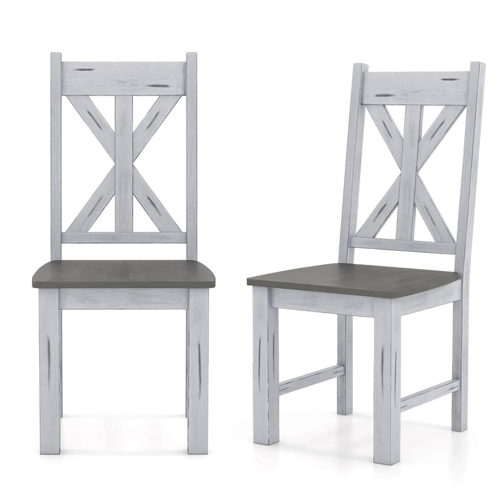Costway Wooden Dining Chair Set of 2/4 with Rubber Wood Frame Elegant