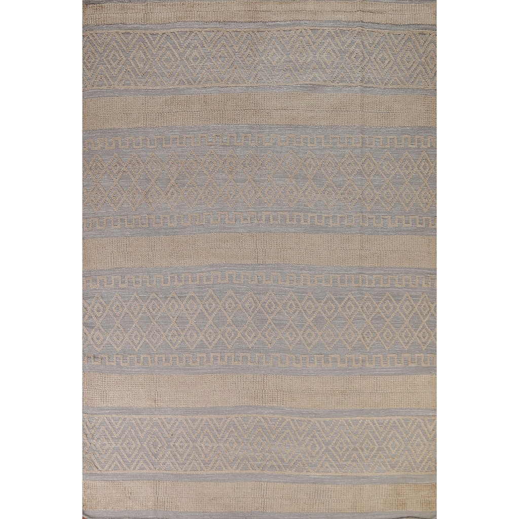 Hand Knotted Oriental 100% Wool Carpet Modern Tribal Greys & Charcoal Moroccan Area Rug - 9' 9'' X 8' 1''