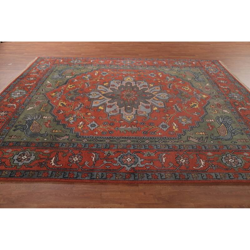 Traditional Orange Ziegler Area Rug Hand-Knotted Wool Carpet - 8'0"x 9'11"