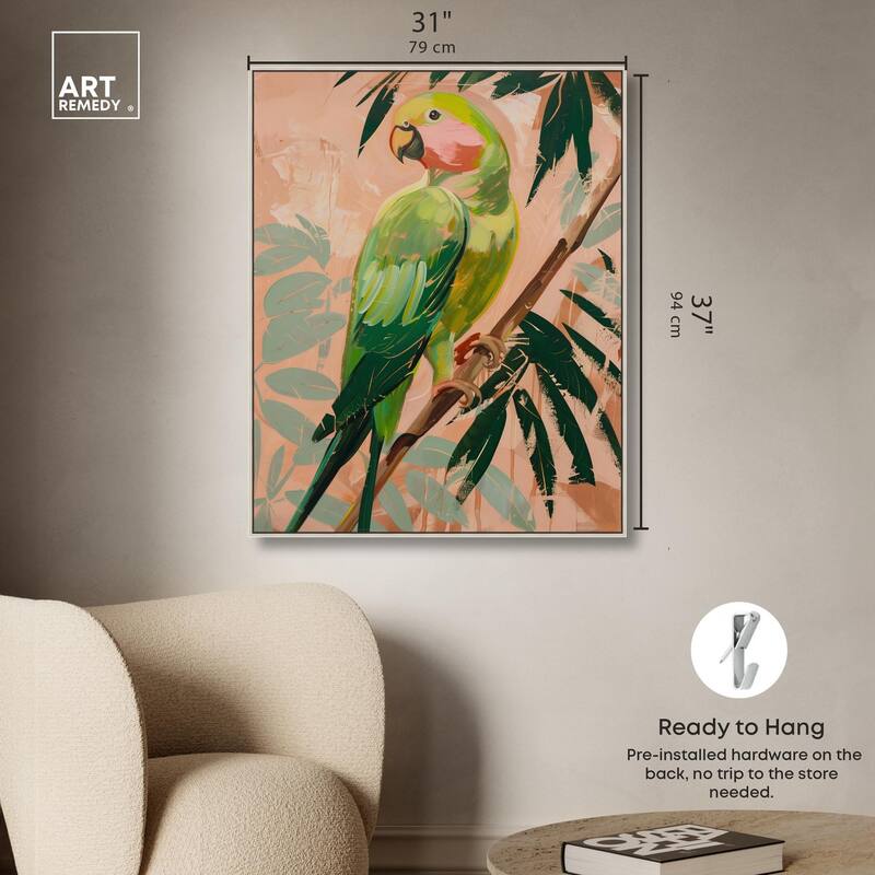 Coral and Green Parrot II Canvas by Art Remedy