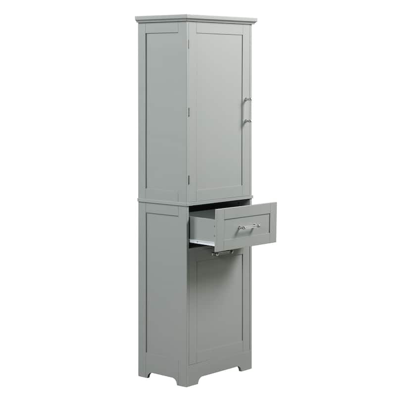 GDFStudio - Rowan Tall Freestanding Bathroom Storage Cabinet with Two-Sized Drawers and Adjustable Shelf