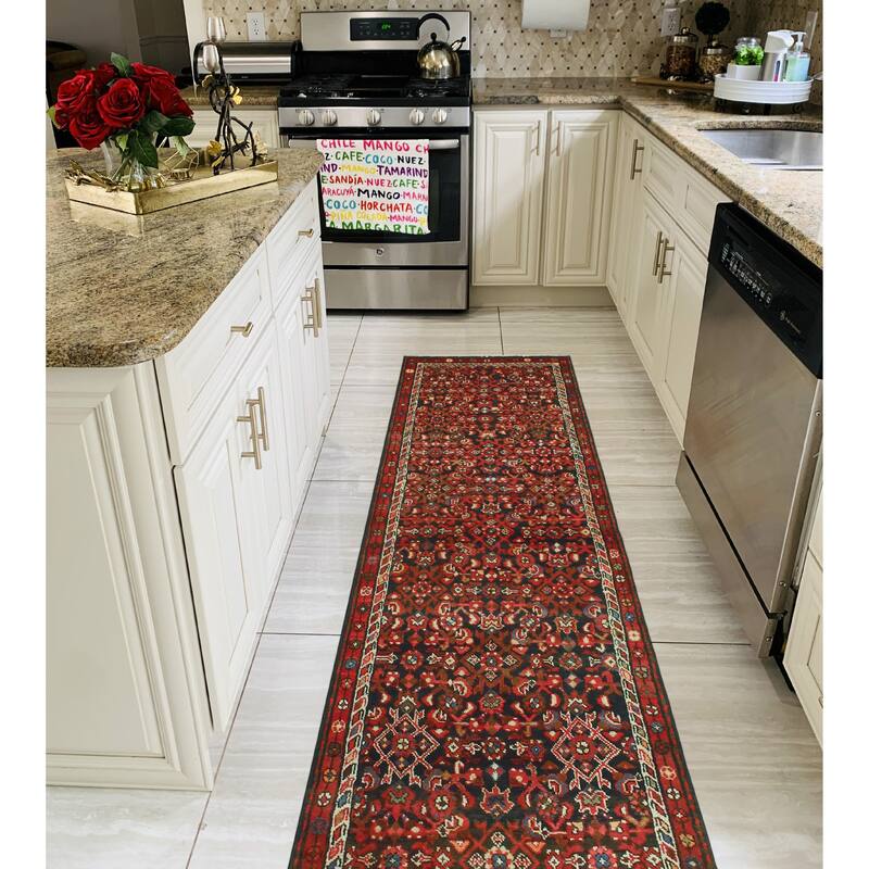 Fine Vintage Distressed Javier Red/Charcoal Runner - 2'9" x 7'9"