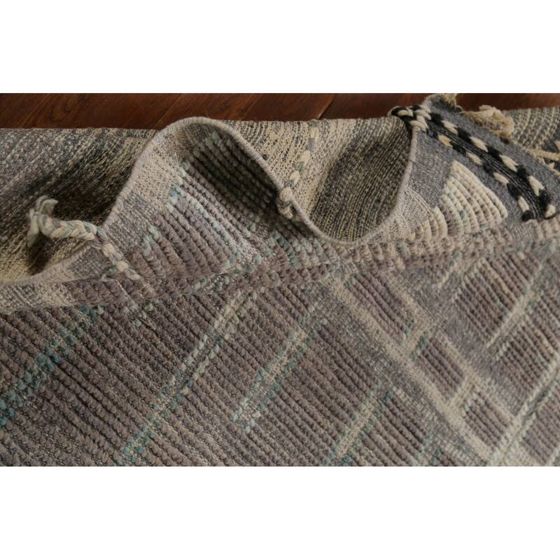 Moroccan Oriental Area Rug Handmade Grey Wool Carpet - 5'10"x 9'5"
