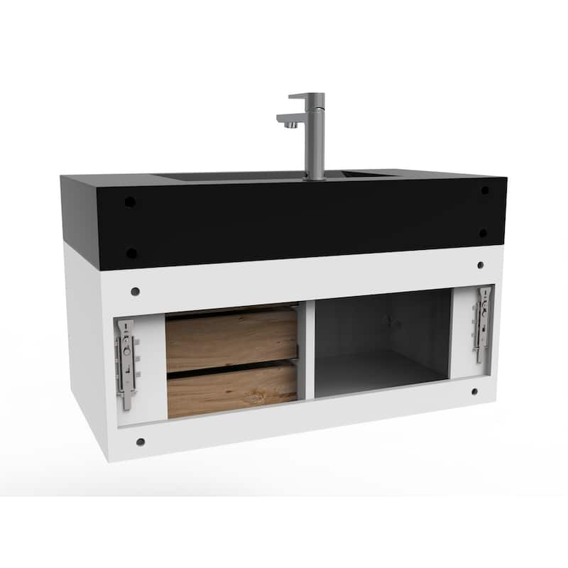 Nile 36" Wall Mounted Bathroom Vanity Set w/ Black Top