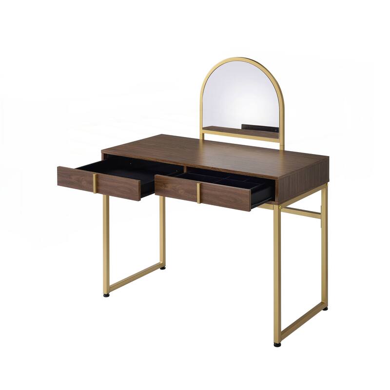 Coleen Walnut & Gold Finish Vanity Desk