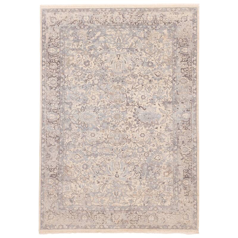 ECARPETGALLERY Hand-knotted Jamshidpour Ivory, Light Blue Wool Rug - 6'1 x 8'9