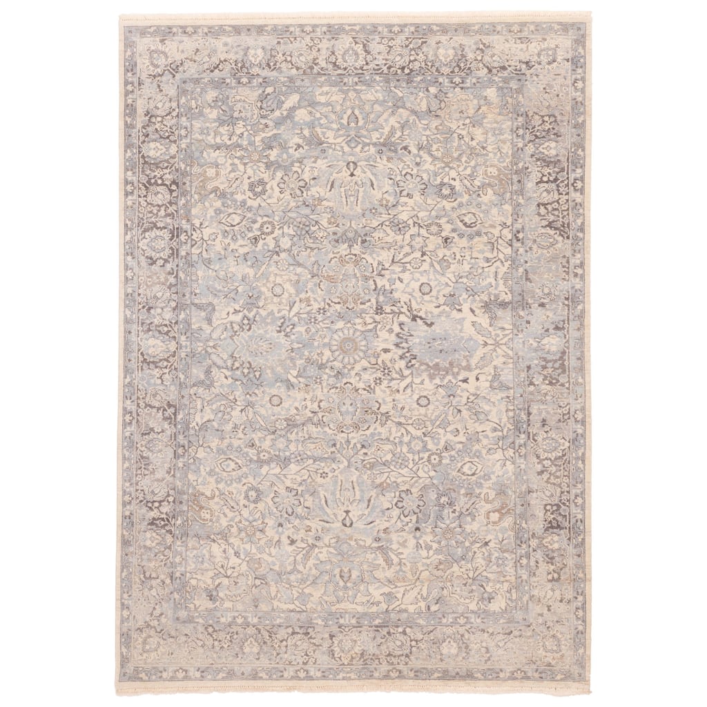 ECARPETGALLERY Hand-knotted Jamshidpour Ivory, Light Blue Wool Rug - 6'1 x 8'9