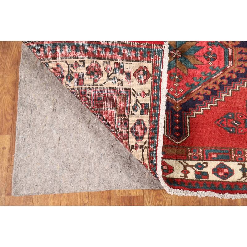 Geometric Ardebil Persian Vintage Runner Rug Handmade Wool Carpet - 3'7"x 10'7"