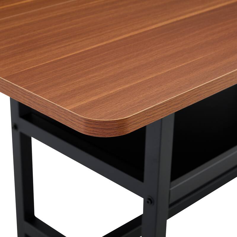 Extra Long Dining Table with Under Table Storage Shelf Black MDF Top Metal Legs Modern Design