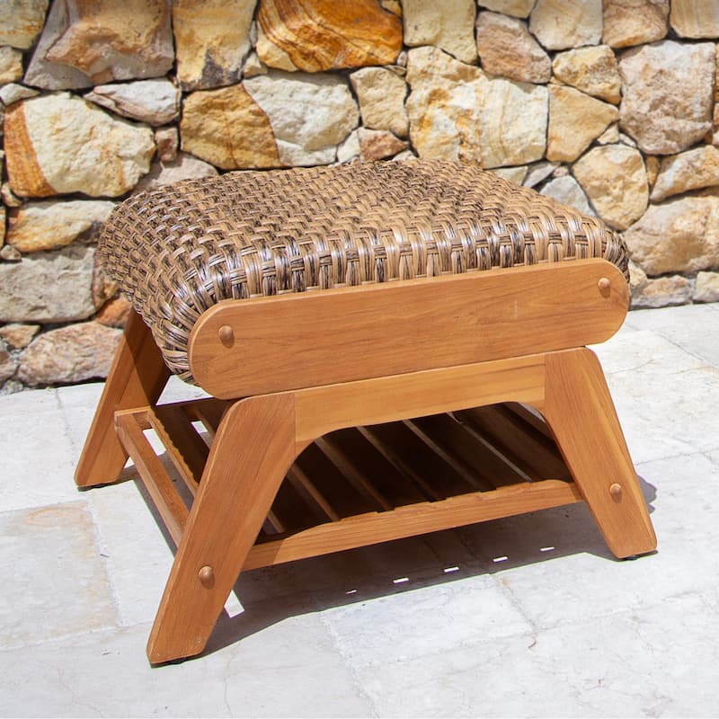 Cambridge Casual Camden Teak Outdoor Ottoman with Padded Woven Seat and FREE Patio Cover