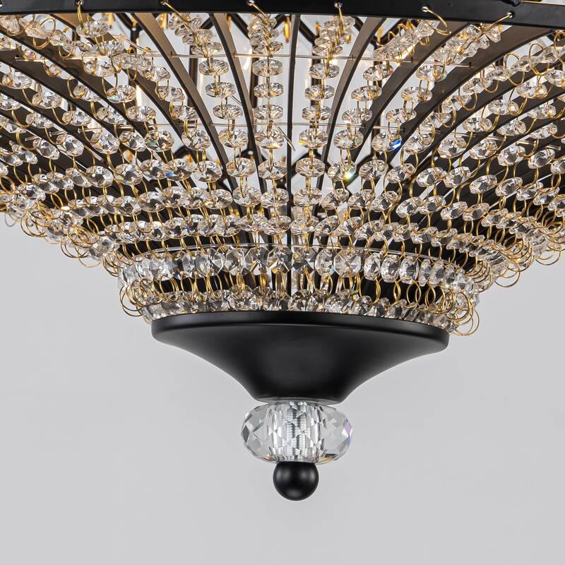 6 Light Matte Black Crystal Semi Flush Mount Ceiling Light Fixture - W19.6"