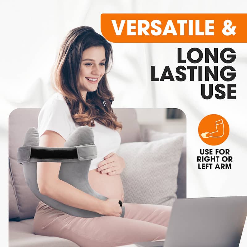 Cheer Collection Gray Shoulder Support Pillow with Strap and Washable Cover