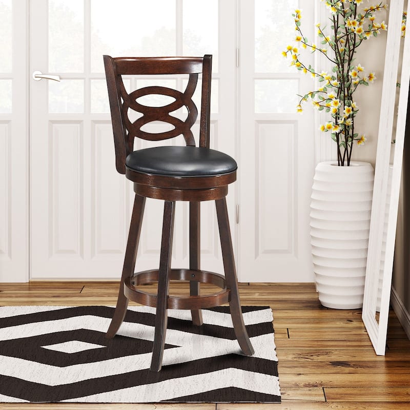 Costway Swivel Stool 29'' Bar Height Upholstered Seat Rubber Wood - 17.5''x19''x42''(WxDxH)