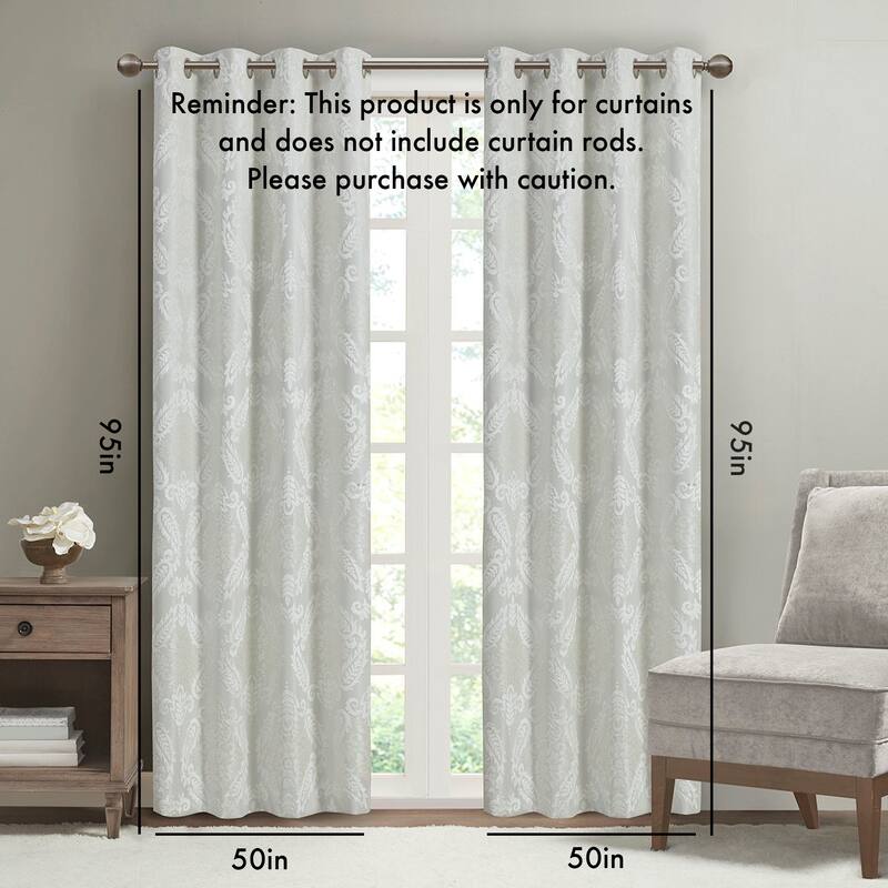 Knitted Jacquard Paisley Total Blackout Grommet Top Curtain Panel(Only 1 Pc Panel)