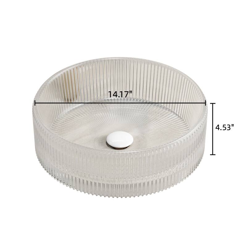 14" Bathroom Round Crystal Glass Sink without Faucet