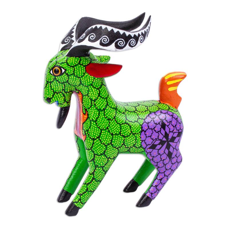 Novica Handmade Bold Goat Wood Alebrije Sculpture