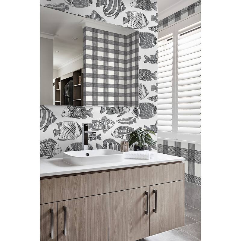 A-Street Prints Wailea Black Tropical School Wallpaper