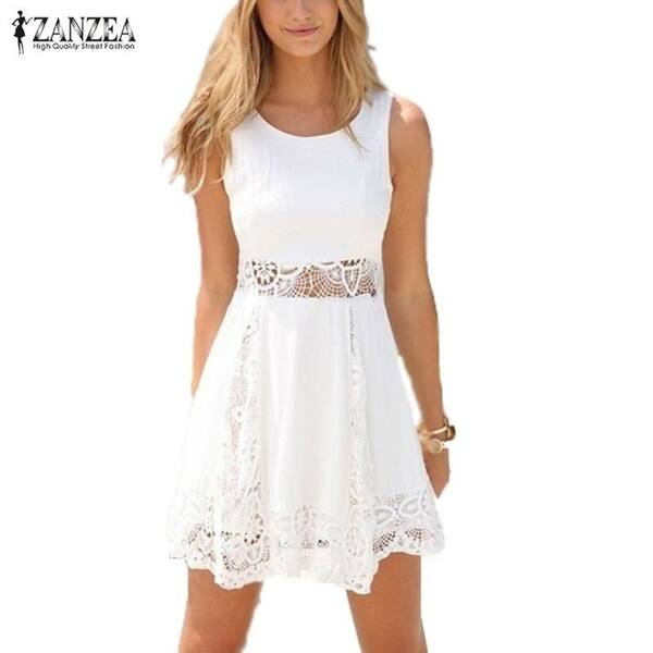 Shop Zanzea 2017 Summer Style White Dress Women Casual Solid Lace