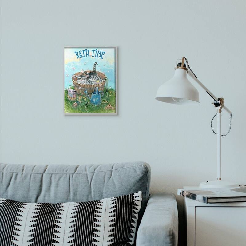 Stupell Bath Time Funny Cat Cartoon Pet Design Framed Wall Art