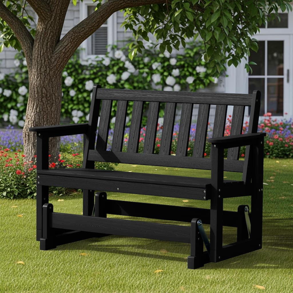 Outdoor Patio HDPE Glider Bench, Garden Rocking Bench