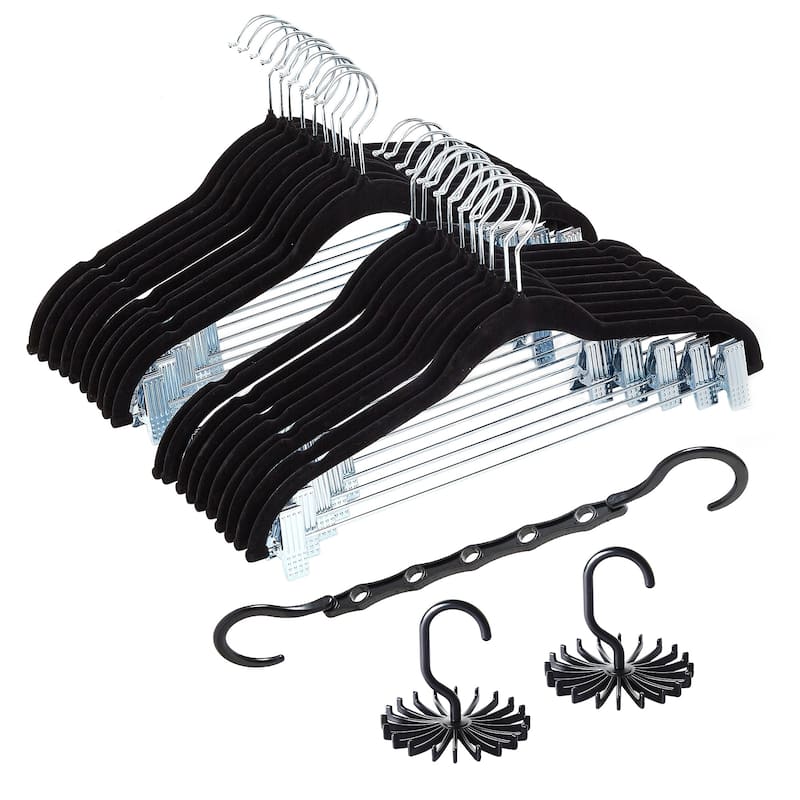 Javlergo 20-Pack Velvet Clothes Hangers, 16.5in Heavy-Duty Hangers with Adjustable Clips, Non-Slip, Space-Saving