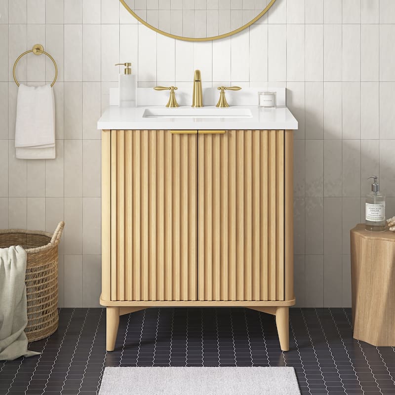 Gabi Bathroom Vanity with White Engineered Stone Top - 30" - Rustic Ash