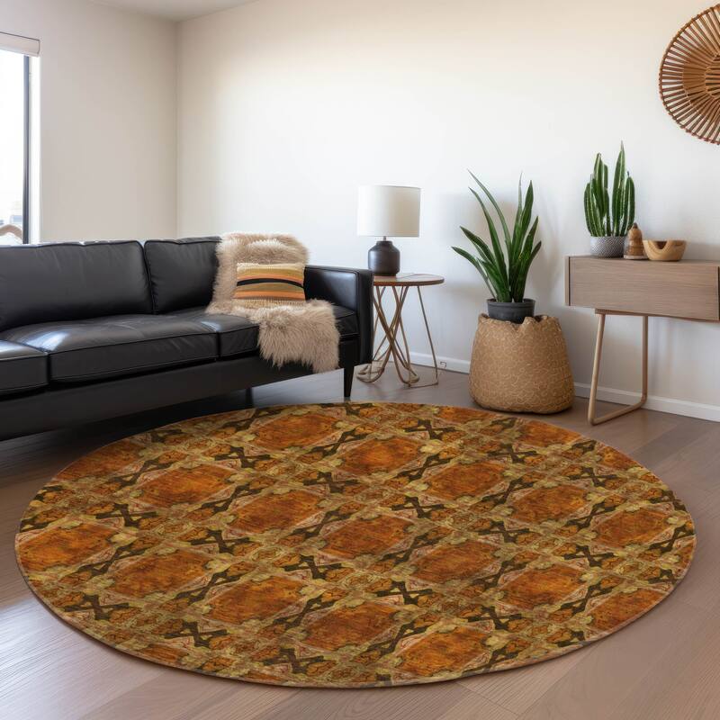 Premium Washable Super Soft Boho Medallions Mayfield Rug - Paprika - 8' x 8' - Round