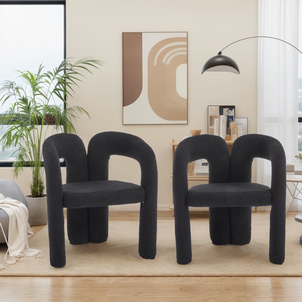 HOMEFUN Teddy Fabric Upholstered Wood Frame Contemporary Designed Dining Side Chair（set of 2）