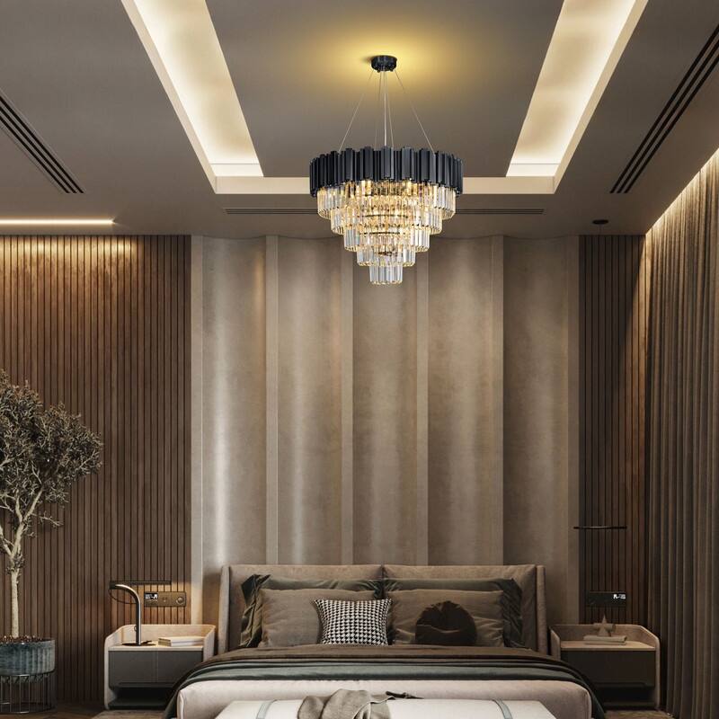 KAYLA Large Crystal Chandelier - 35.4"Modern 6-Tier 17-Light Chrome Ceiling Light, Luxury K9 Crystal