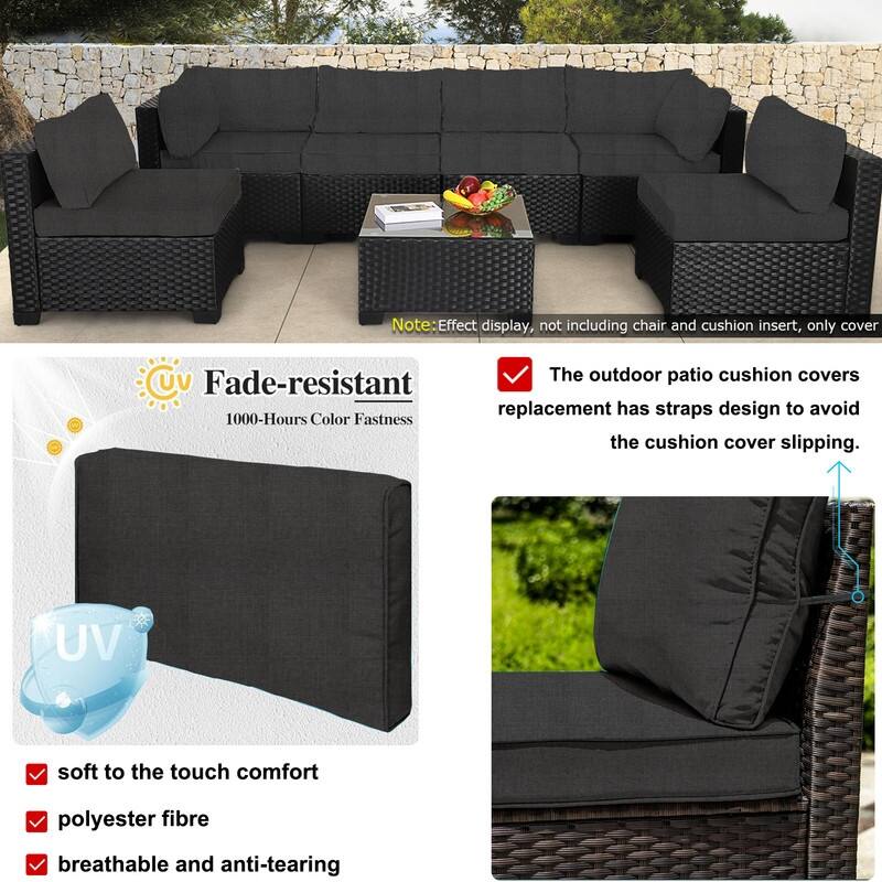 Outdoor Patio Cushion Covers Replacement, Waterproof Furniture Cushion Slipcovers, for Wicker Rattan Sectional Couch Chair