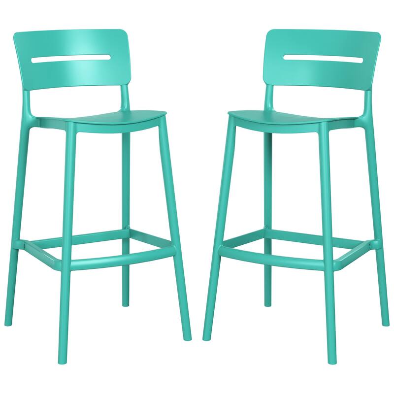 Frond and Form 29.5 Inch Outdoor Bar Stool (Set of 2) - Turquoise
