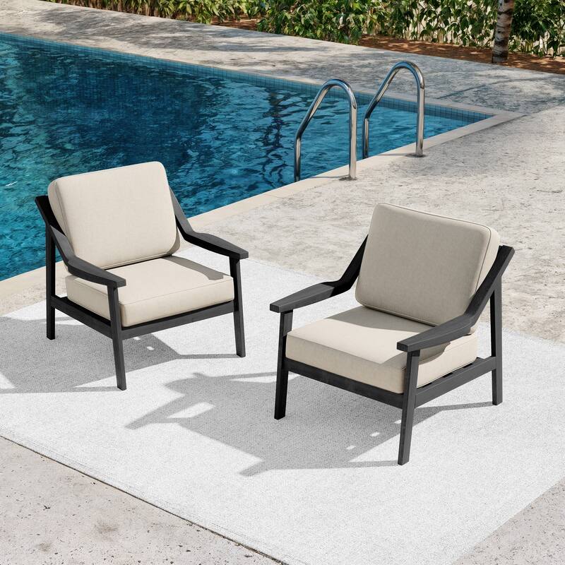 Outdoor Patio Club Chair Arm Lounge Cushion Chair (Set of 2)