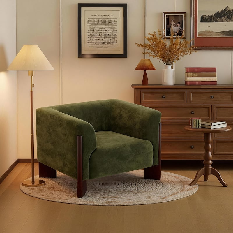 41"W Modern Tuxedo Arms Accent Chair for Living Room - Green/ Chenille