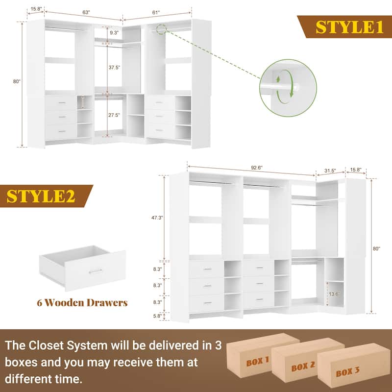 Cimly Set of 3 Freestanding Corner Closet System, Space-saving Closet Organizer for Walk-in/ Reach-in Closet