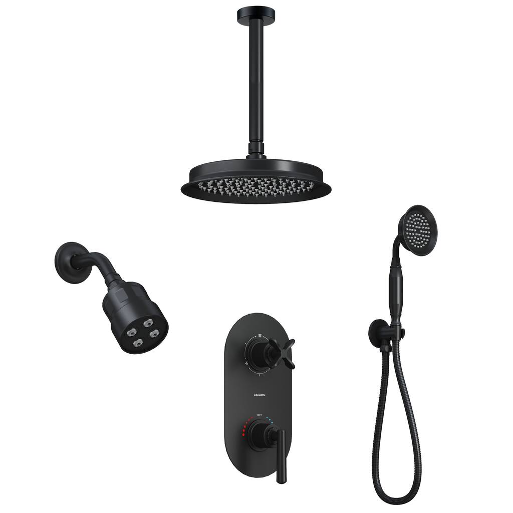 Thermostatic Shower System with 9 in. Rain Shower Head, 4 in. Wall Mount Shower and Handheld Shower, 3-Spray Shower Faucet Set