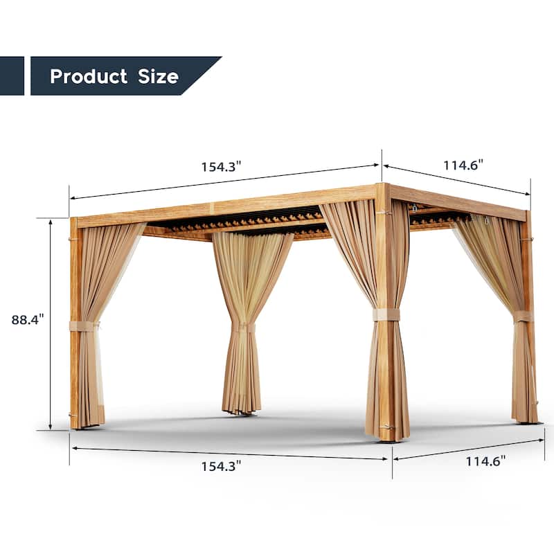 10 ft. x 13 ft. Aluminum Louvered Pergola with Adjustable Roof and Curtains