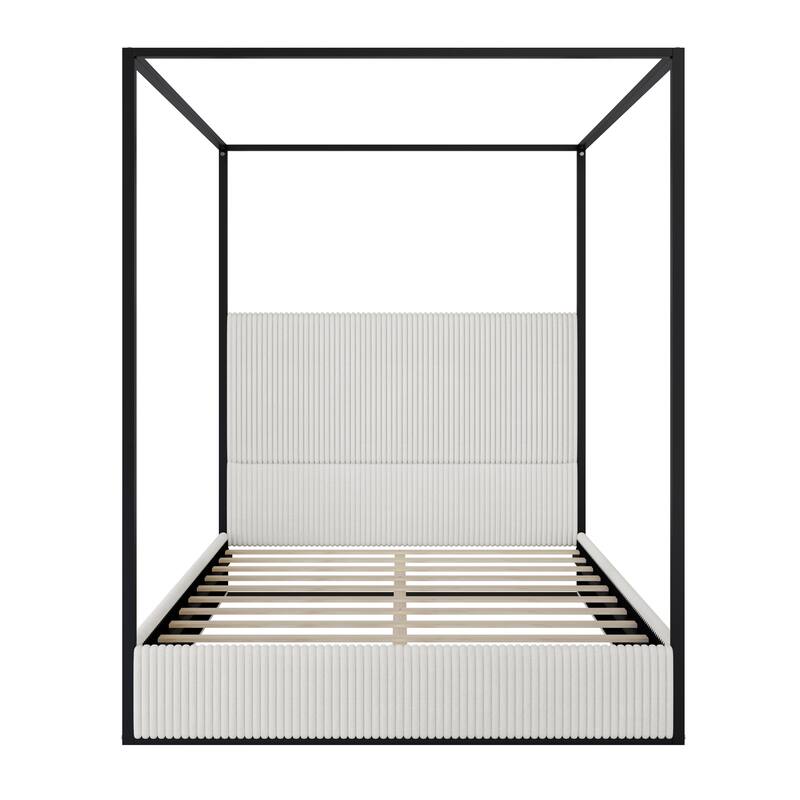 Metal Canopy Bed Upholstered Headboard Wingback Bed Four Poster Bed