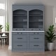 preview thumbnail 1 of 16, 83.7" Modern Tall Pantry Cabinet Set of 2 with Faux Marble Tops & Drawers Gray