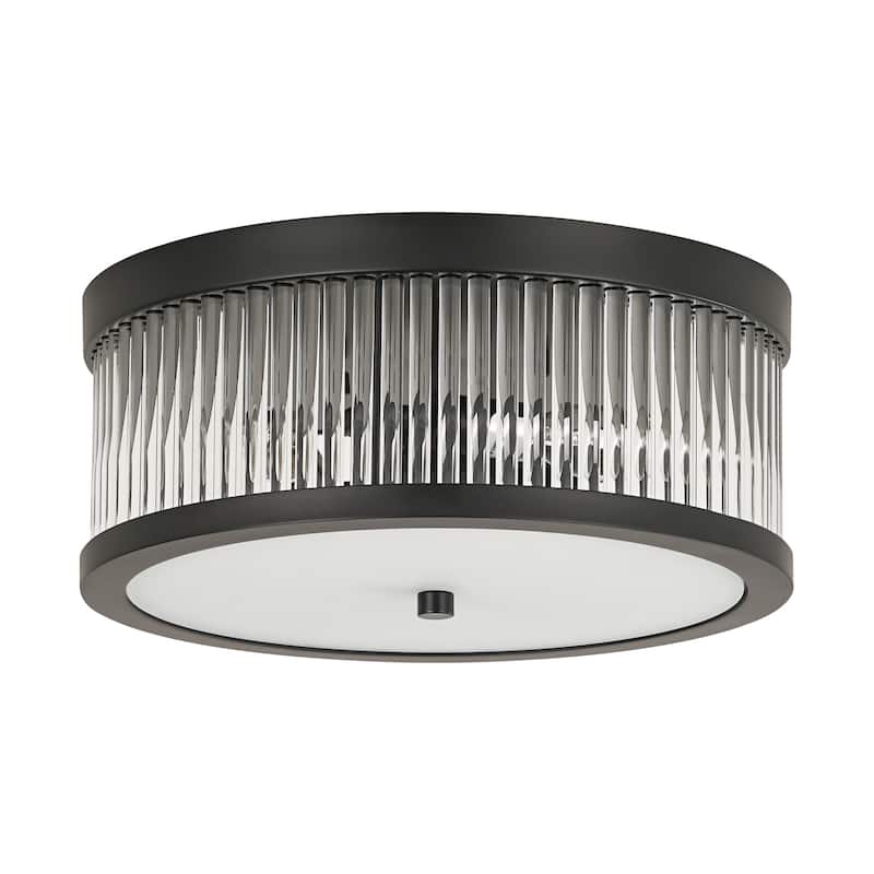 12.20 in. 3-Light Modern Industrial Round Drum Flush Mount Ceiling Light with Clear Glass Rods