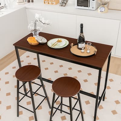 3-Piece Bar Table Set Pub Kitchen Dining Table w/ 2 Round Stools