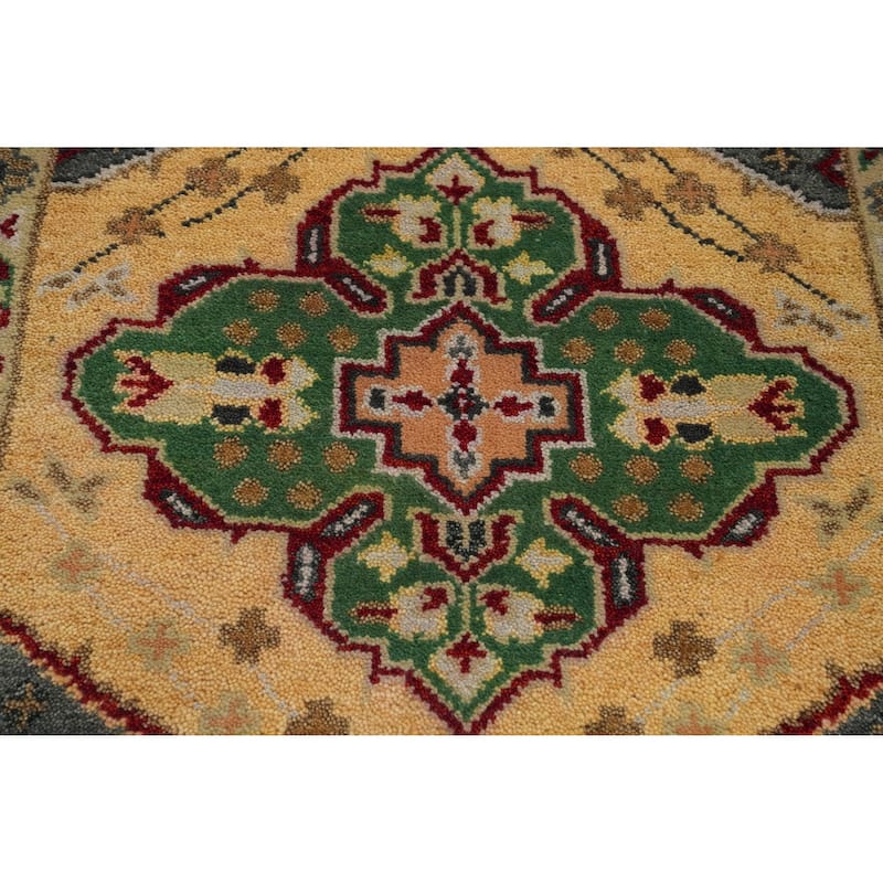 Hand-knotted Traditional Wool Yellow Geometric Area Rug Oriental Carpet - 8' 0'' X 2' 7''
